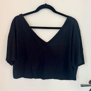 A.L.C. Linen Navy Cropped V-Neck Women's Top